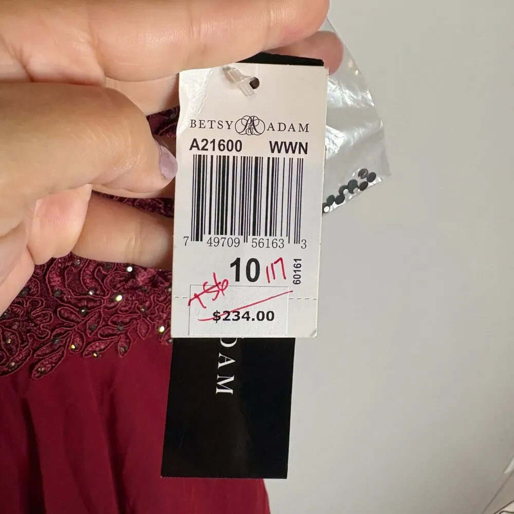 NWT Betsy & Adam maroon formal illusion embellished dress - Image 5