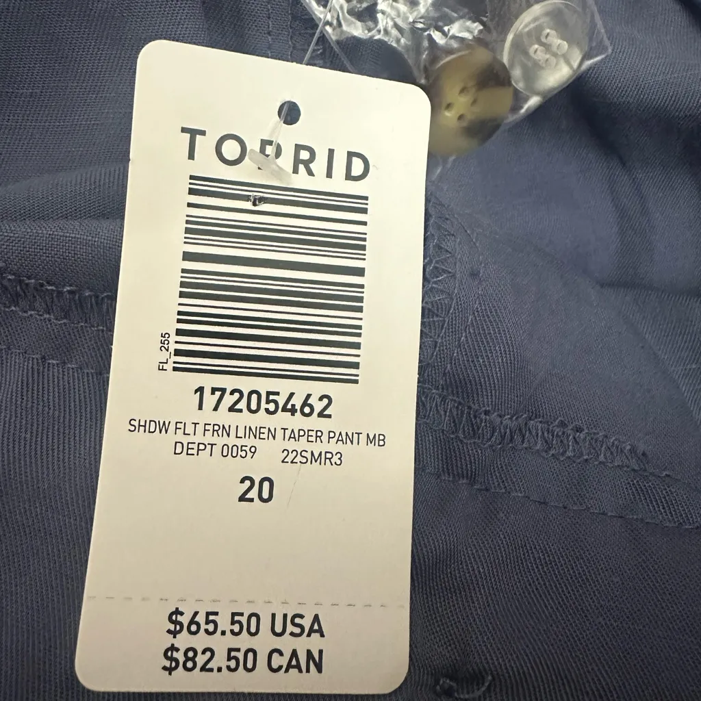 Torrid Slim Taper Stretch Linen Blend Pants Size 20 In Blue NWT - Image 4