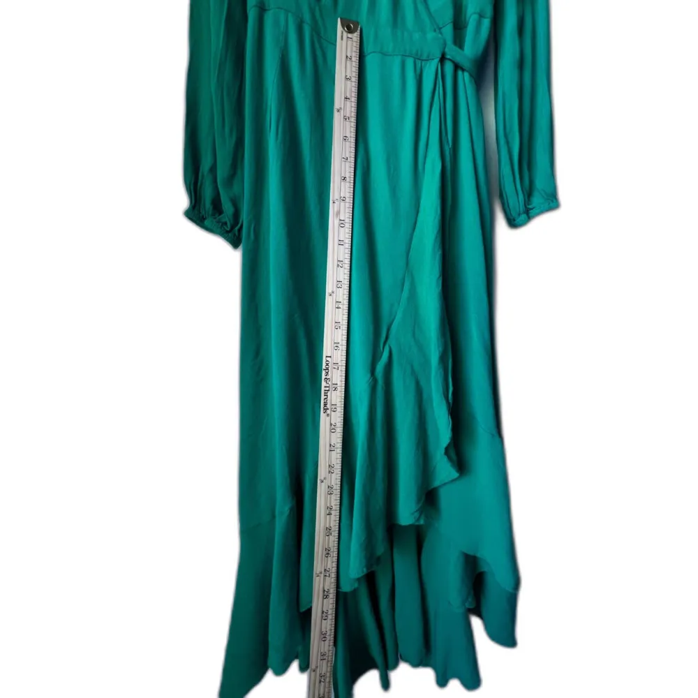 Bluivy womens midi dress long asymmetrical Vneck green sleeve trap size L Size L - Image 4