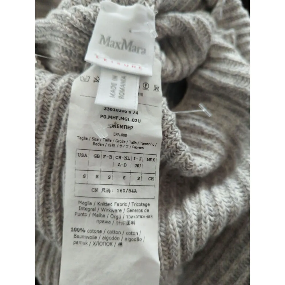 Max Mara Gray Cotton Tie Slit Side Turtle Neck Pullover Sweater Women's‎ SMALL - Image 7