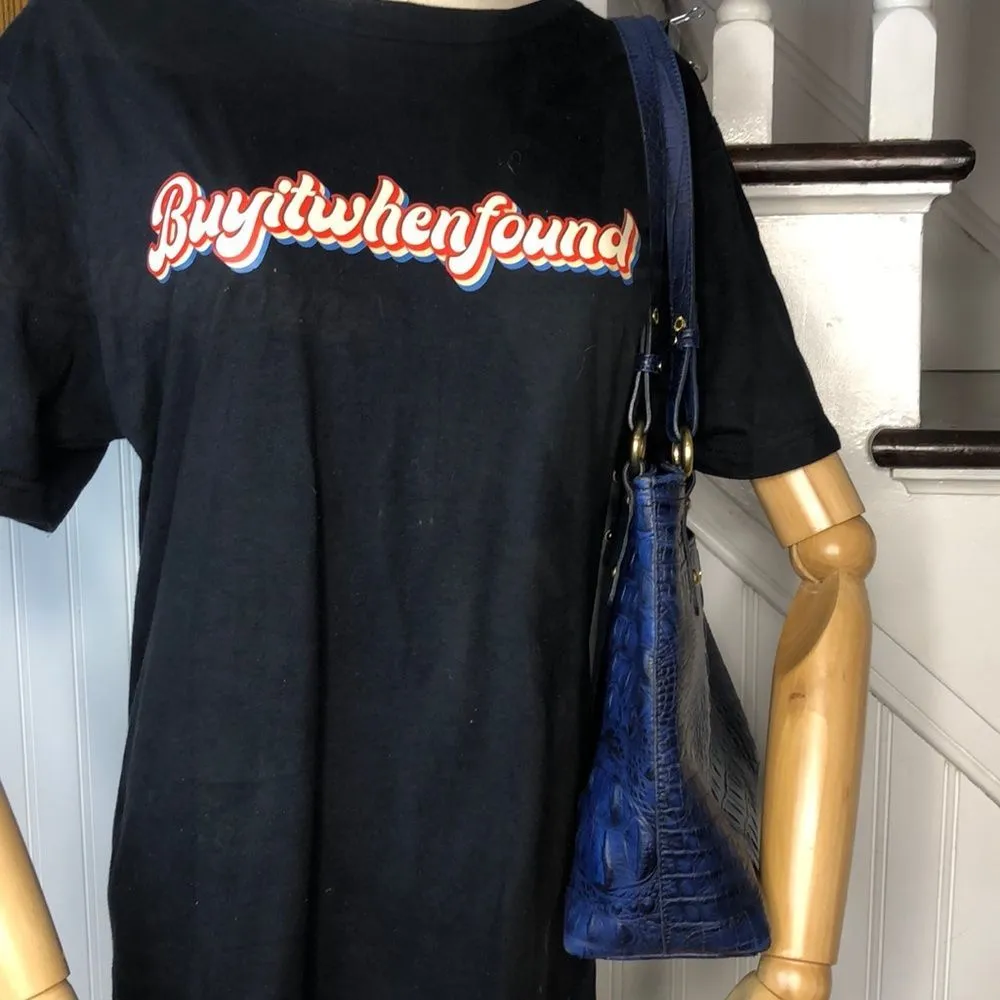 BRAHMIN Embossed Cobalt Blue Crocodile Leather Shoulder Bag MINT RARE - Image 14