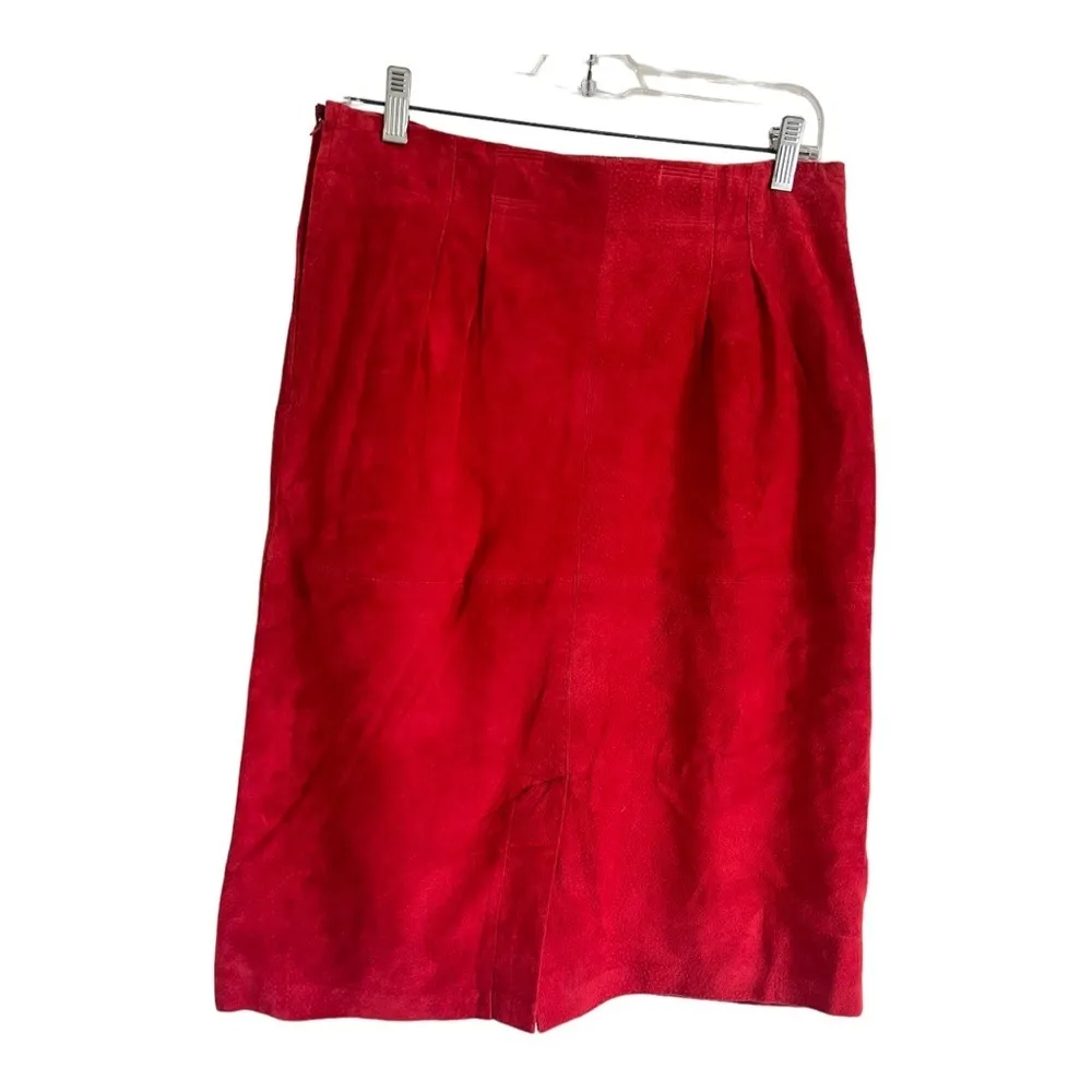Vintage 80s Evan Davies Red Suede Leather Skirt Size 12 - Image 2