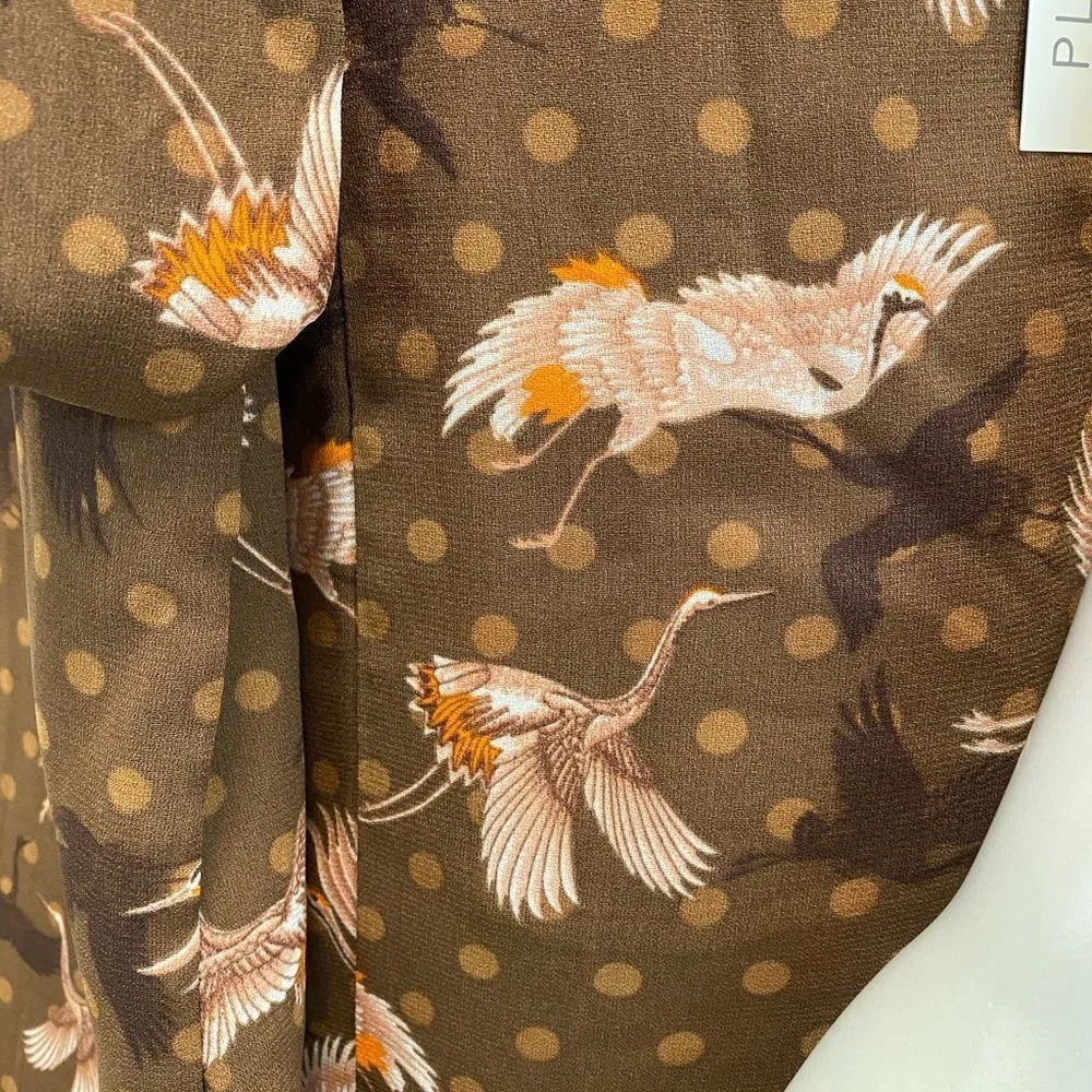 Medium HAPPY X NATURE Brown Birds Polka Dot Hippie MIDI Bohemian Dress - Image 7