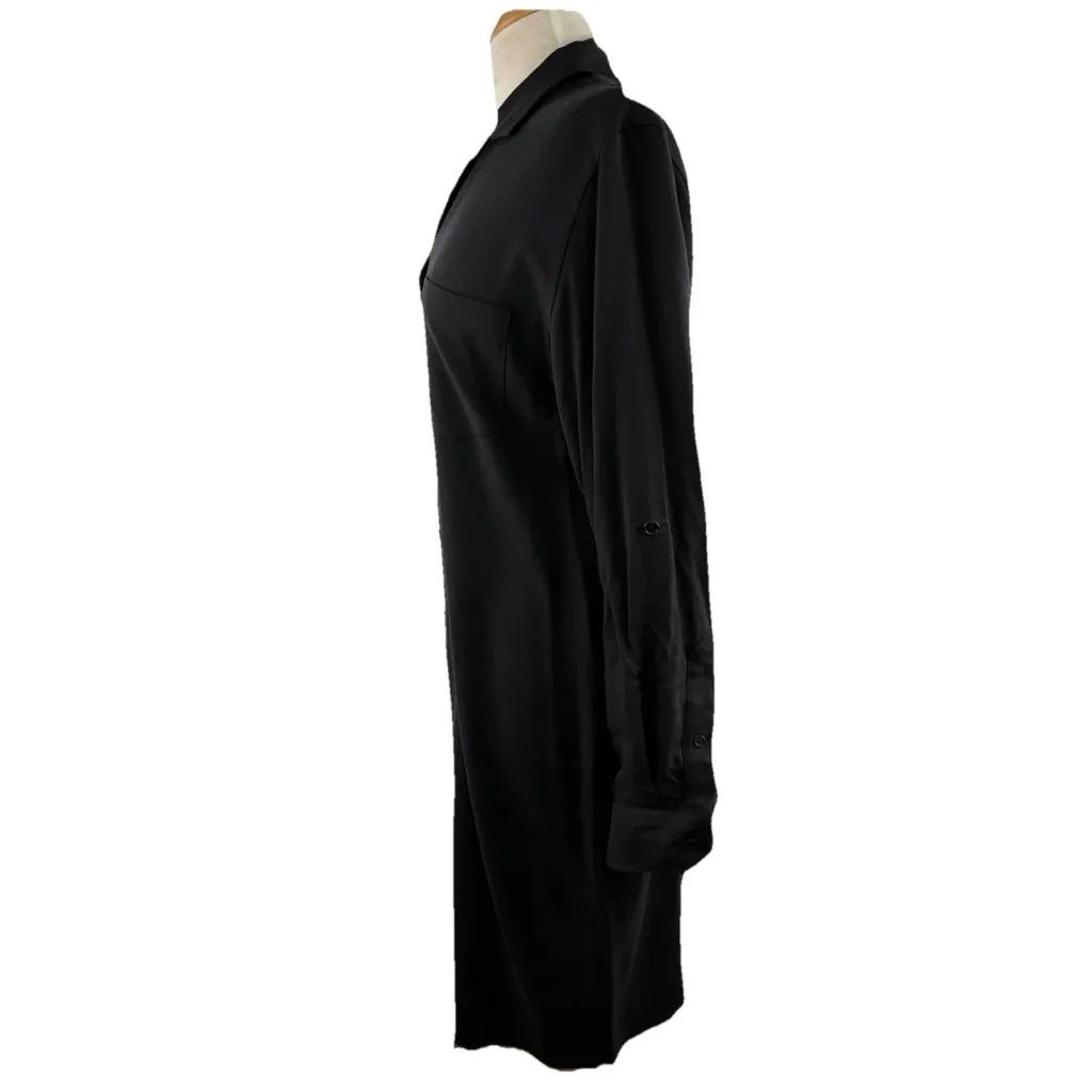 Lauren Ralph Lauren 14 Shirt Dress Black 100% Silk Roll Tab Sleeve Button Down - Image 3