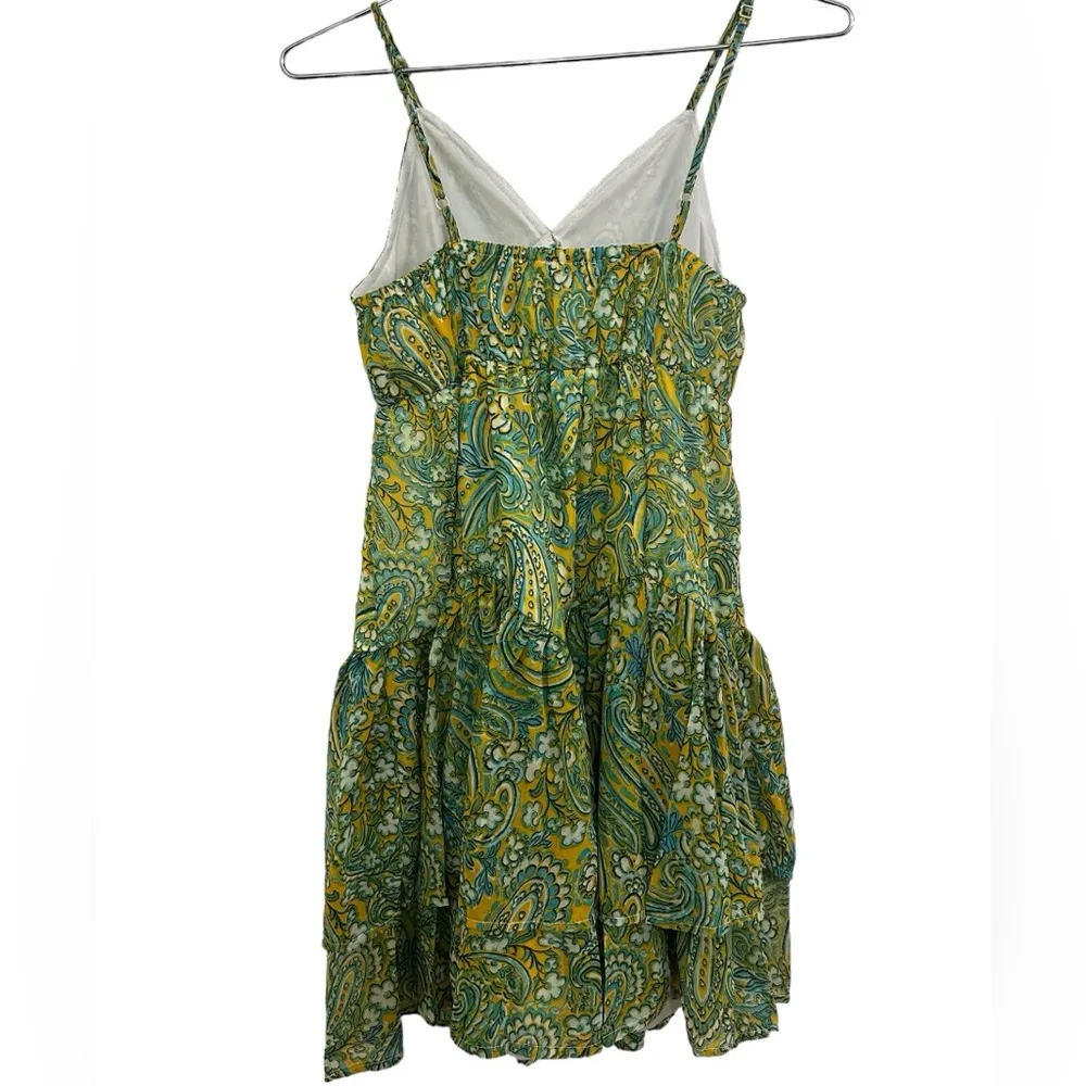 Japna Paisley Floral Yellow Green Blue Sleeveless Spaghetti Strap Lined Dress S - Image 8