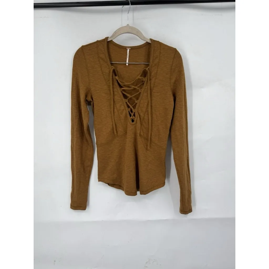 Free‎ People Lucky Lace Top Women Small Brown Western Granolagirl Bohemian Rodeo - Image 2