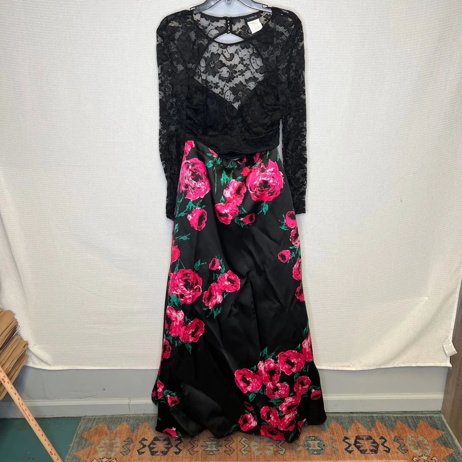 Prom Dress 2 piece 14/16 Stunning Black Floral Maxi Skirt Pink‎ Roses High Waist - Image 3