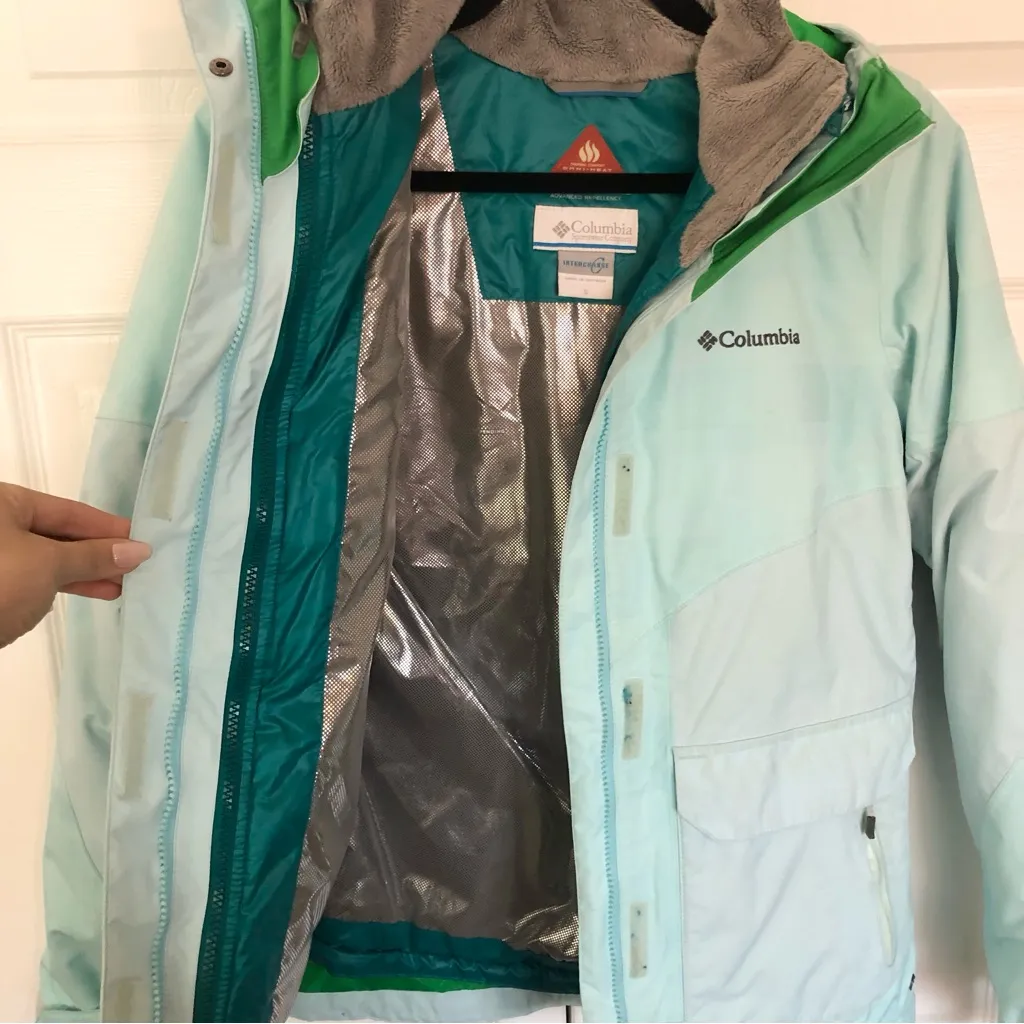 Women’s Columbia Light Blue and Teal Interchange Omni-Tech Ski Jacket Size S - Image 9