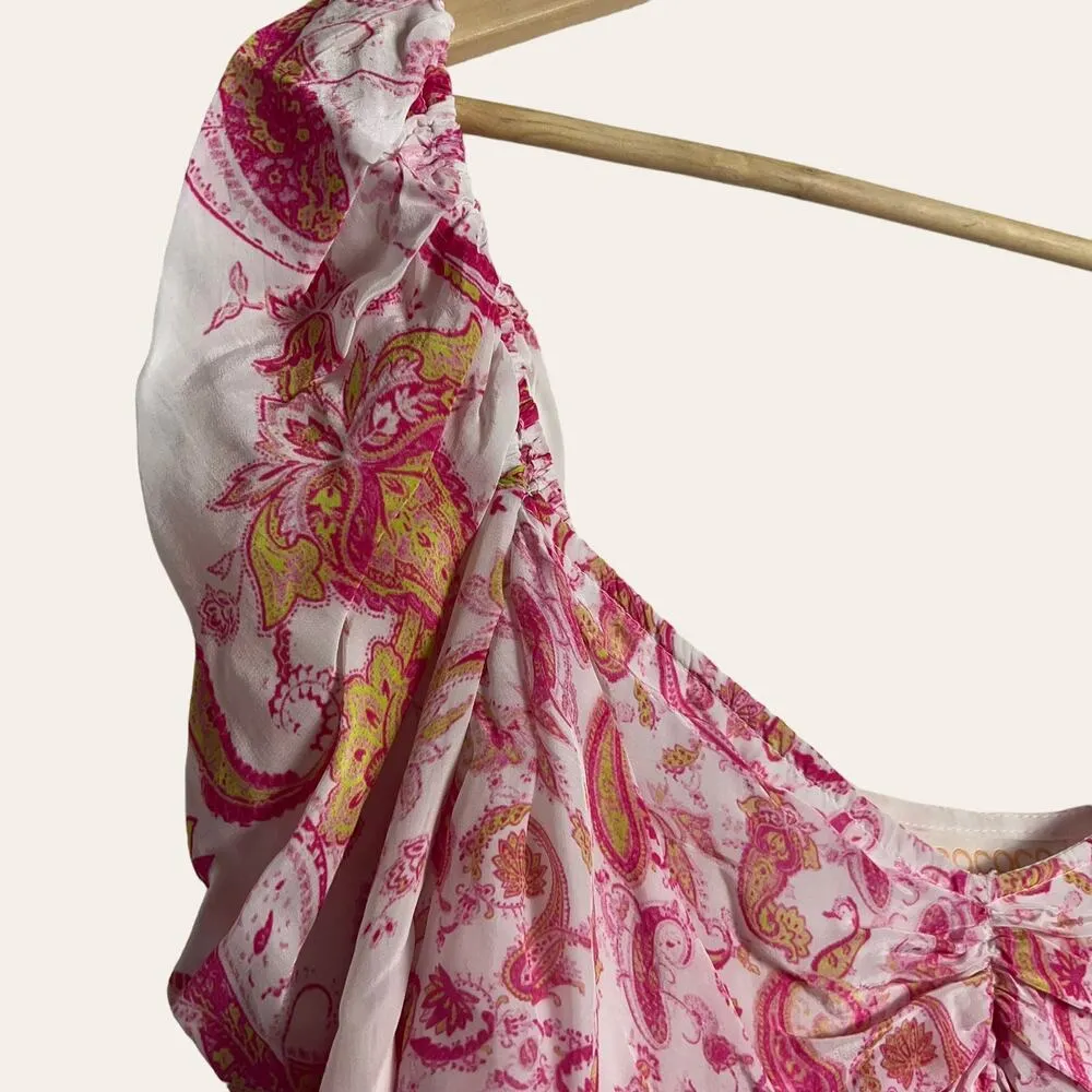 Rococo Sand Pink White Paisley Print Long Puff Sleeve Mini Dress Size M Size M - Image 7