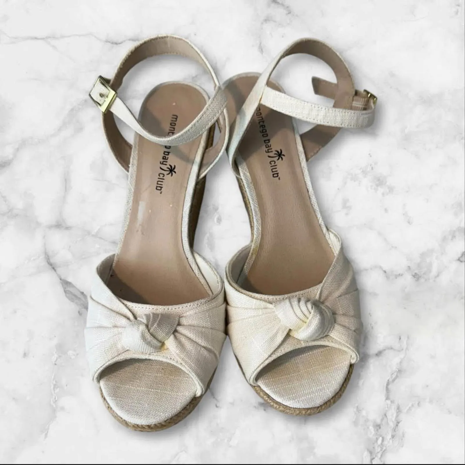 Montego Bay Club Stylish Beige Wedge Sandals with Knotted Detail Women's 9 - Image 2