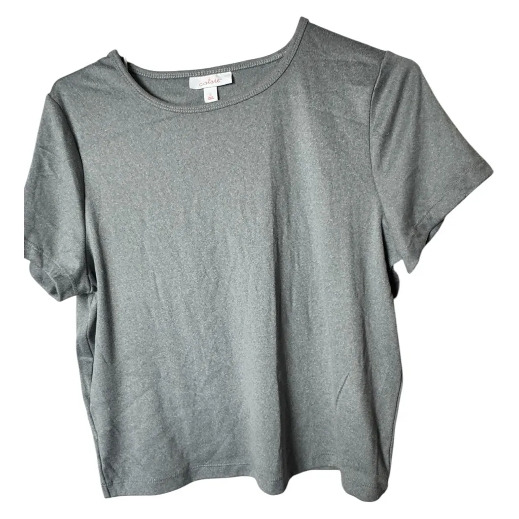 Colsie Women's Heather Gray Short Sleeve Sleep Crop Tee Sz L NWT Size L - Image 5