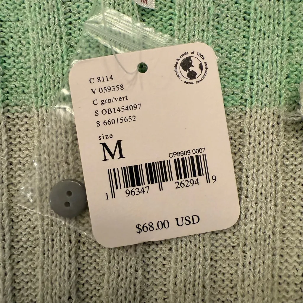 Free People NWT Flirt Cardi‎ Short Sleeve Sweater Green Cream Stripe Size Medium - Image 7