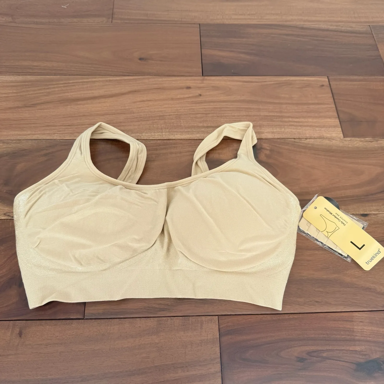 Truekind Daily Comfort Wirefree Shaper Bra Nude Seamless Stretch Bralette L Tan Size L - Image 2
