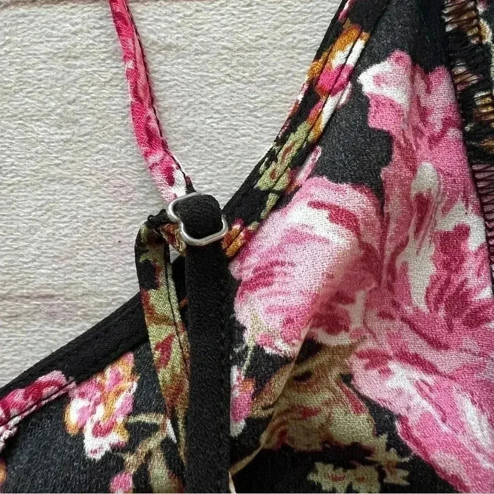 BP Womens Pink Floral Rose Print Midi Slit Cocktail Dress Wedding Guest Size M - Image 12