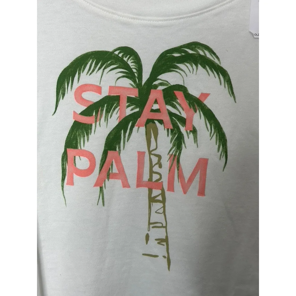 Old Navy White Short Sleeve T-Shirt STAY PALM Graphic T Women's XS Petite NEW - Image 2