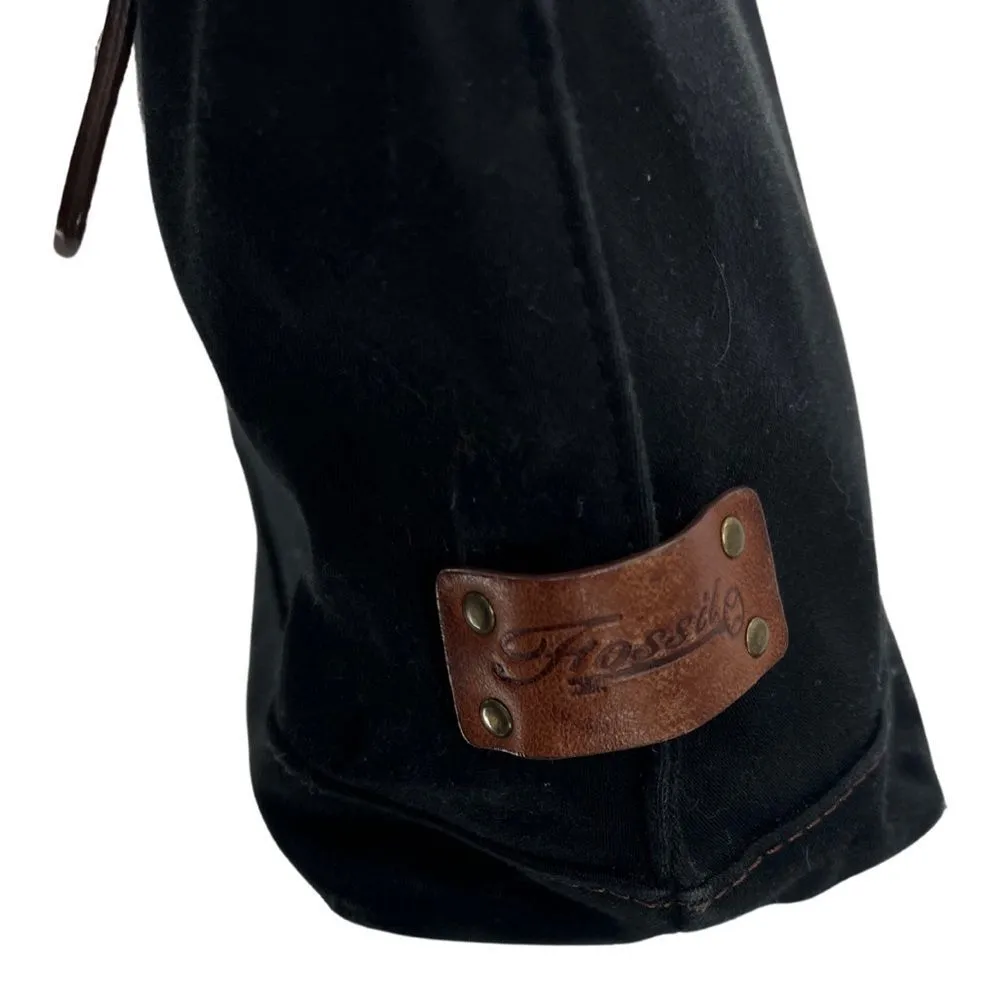 Fossil canvas crossbody black and brown circle handles casual travel work - Image 5