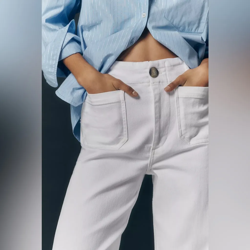 Anthropologie Maeve The Colette Crop Wide Leg Jeans in White- Still Full Price - Image 3