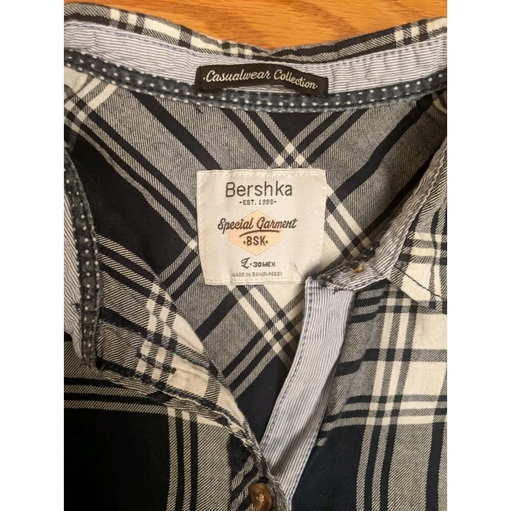 Bershka Women's L Plaid Long Sleeve Button Up Shirt Grunge Indie Skater Trap Y2K - Image 8