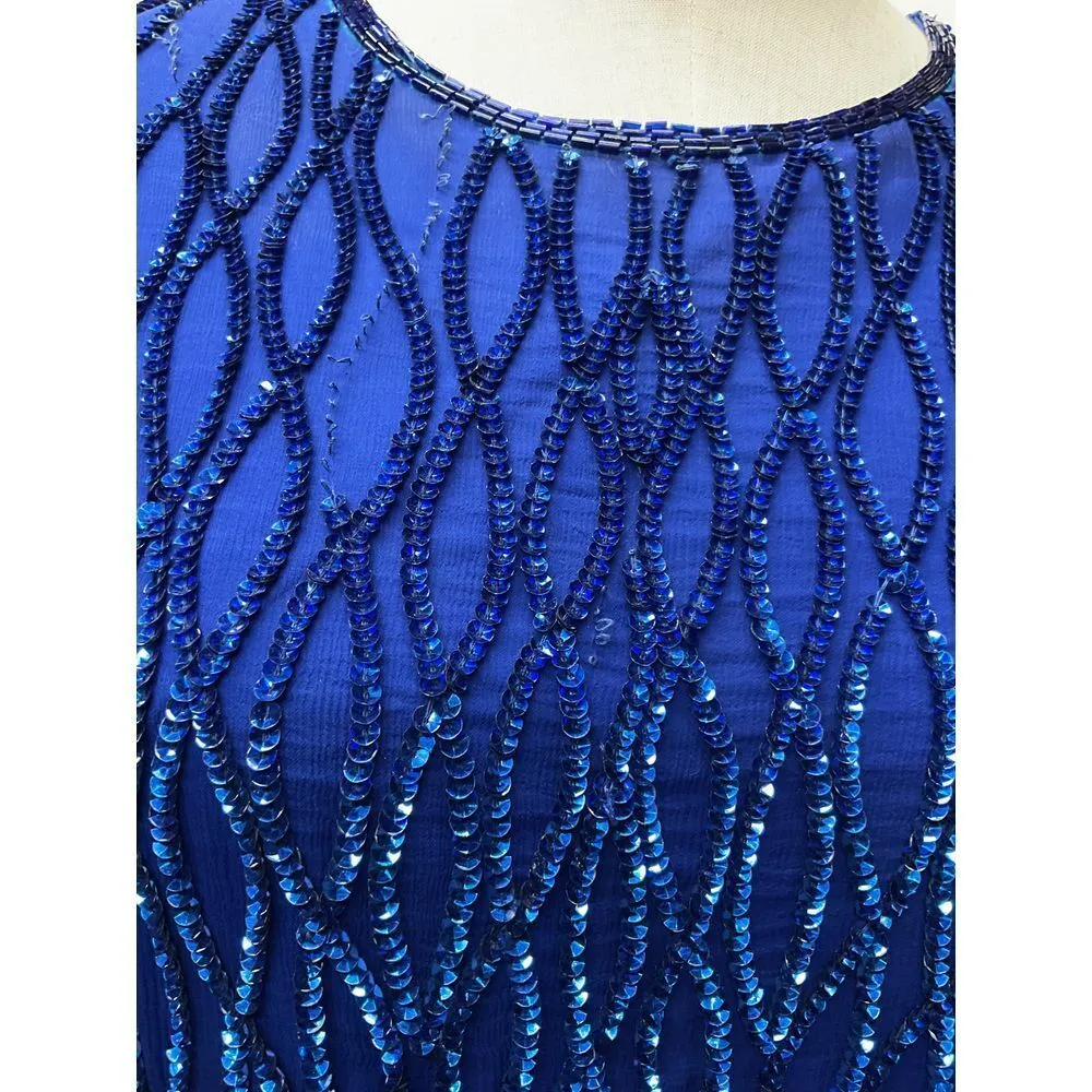 Vintage Scala Sequin Beaded‎ Silk Structured Blouse Cobalt Blue Plus Size 1X - Image 8