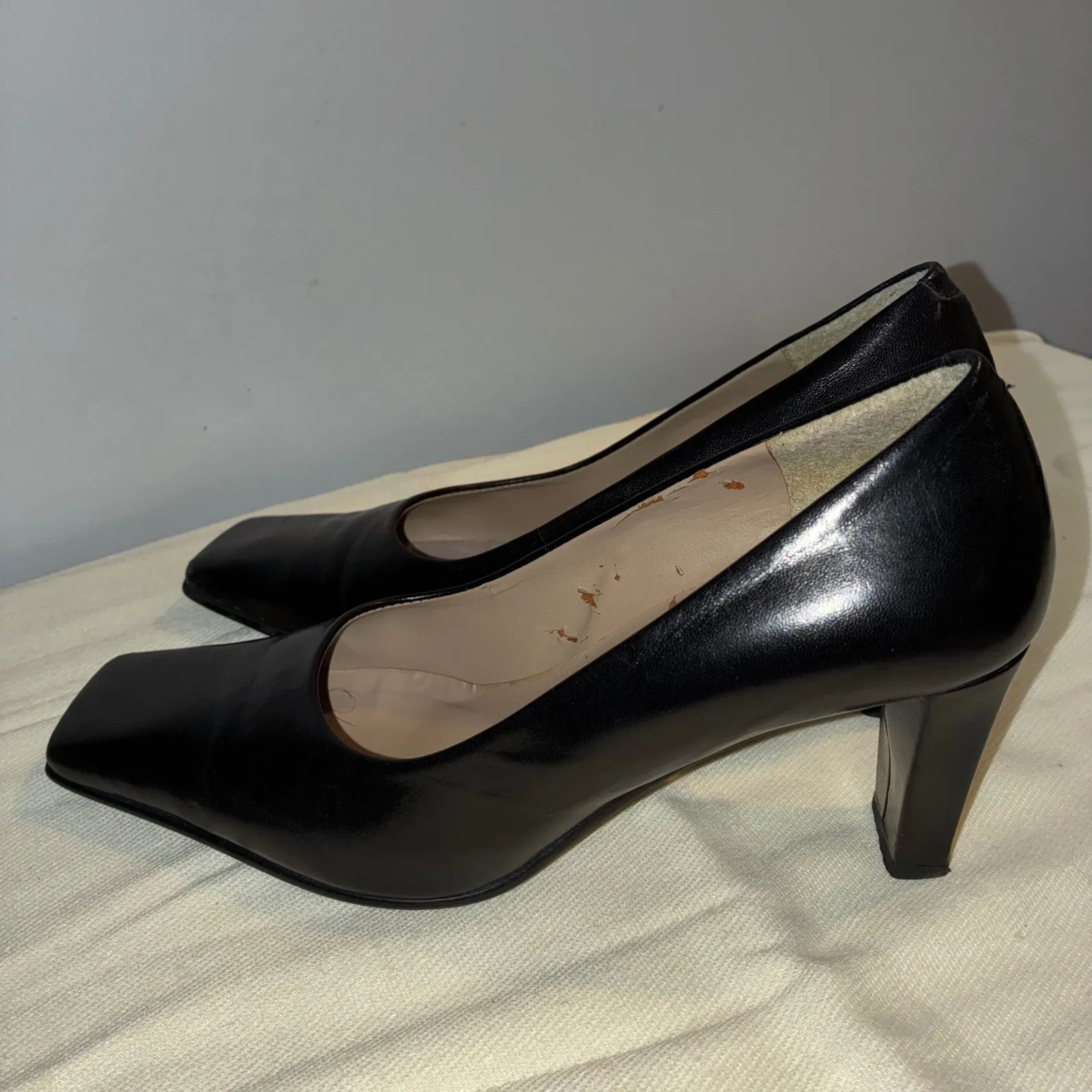 Nine‎ West NWExcess Womens 6M Black Leather Square Toe Block Heel Office Vintage - Image 5