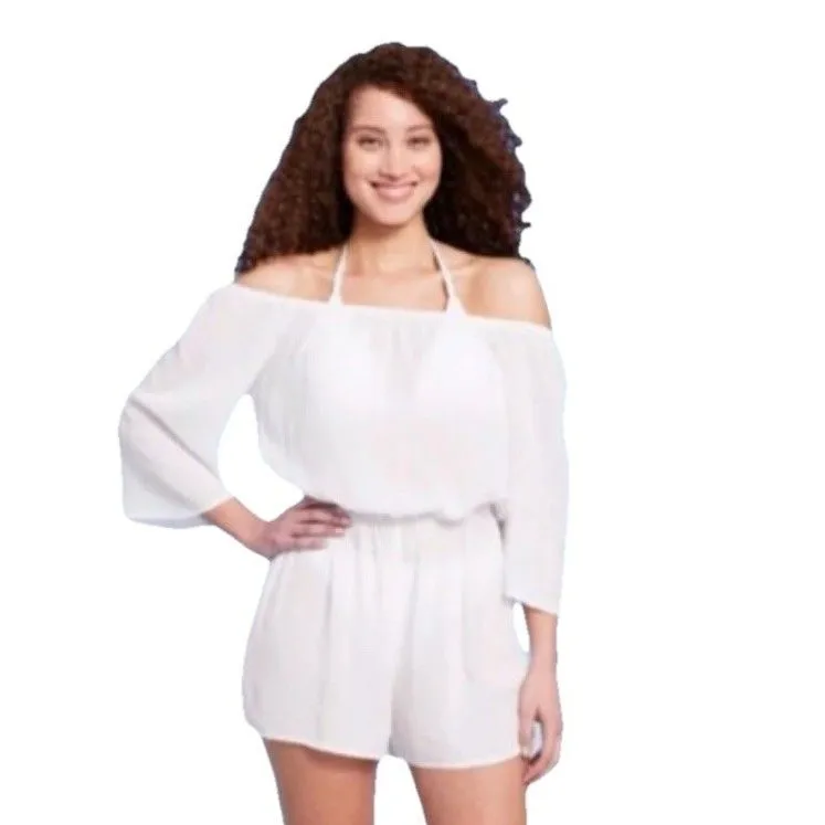 NWT Kona Sol Women's Off the Shoulder Swim Cover Up Romper White Size XL - Image 6