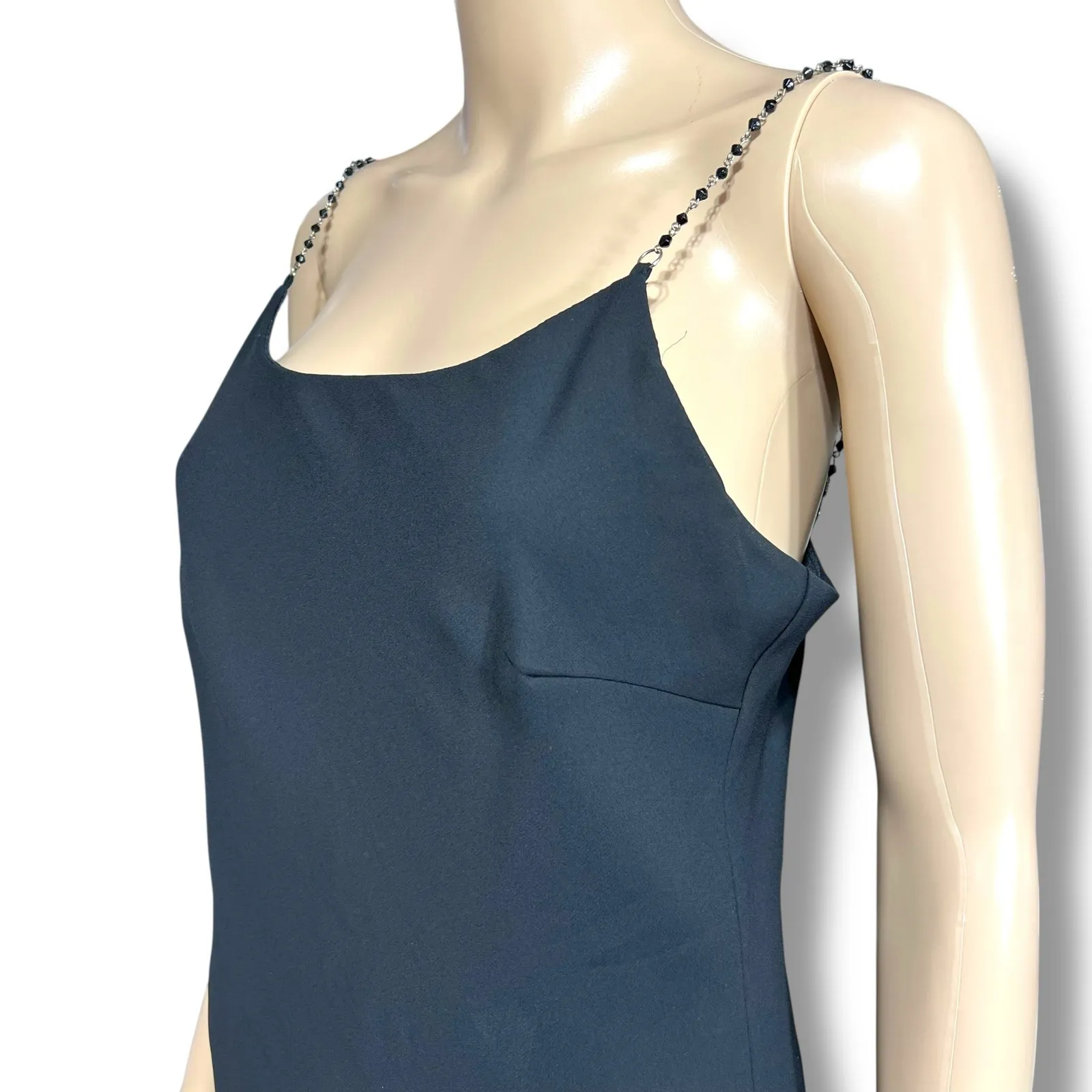 Studio Y Womens Y2K Midi Sheath Dress Beaded Spaghetti Straps LBD Black Medium - Image 7