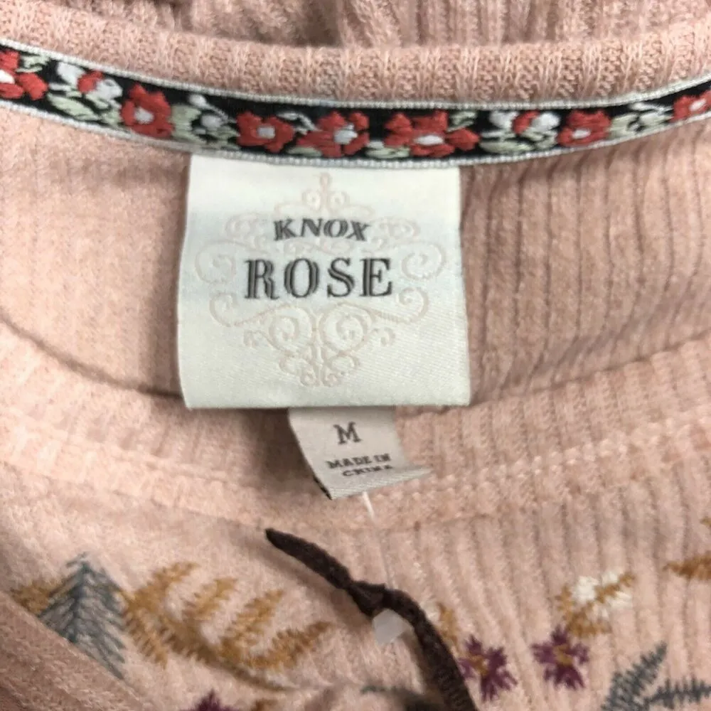 Knox Rose Pink Floral Embroidered Dolman Sleeve Boho Top Sz M - Image 4