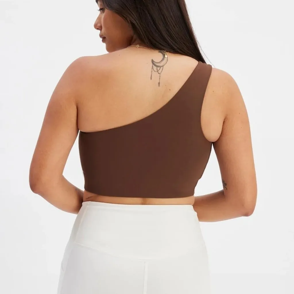 Girlfriend Collective Bianca One Shoulder Bra in Earth, Size Small - Image 3