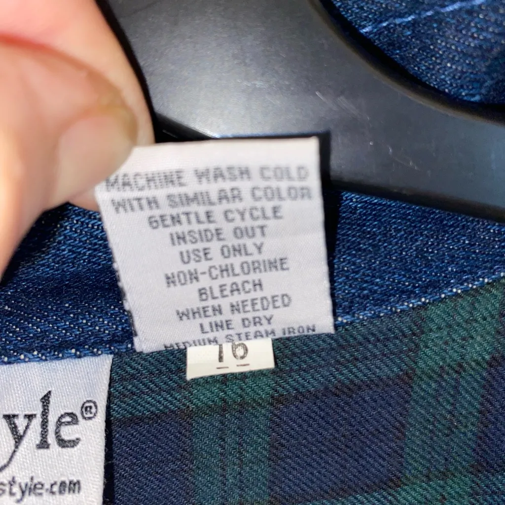NorthStyle Denim Chore Coat Barn Jacket Green plaid flannel lining Hooded Fall Blue Size L - Image 13