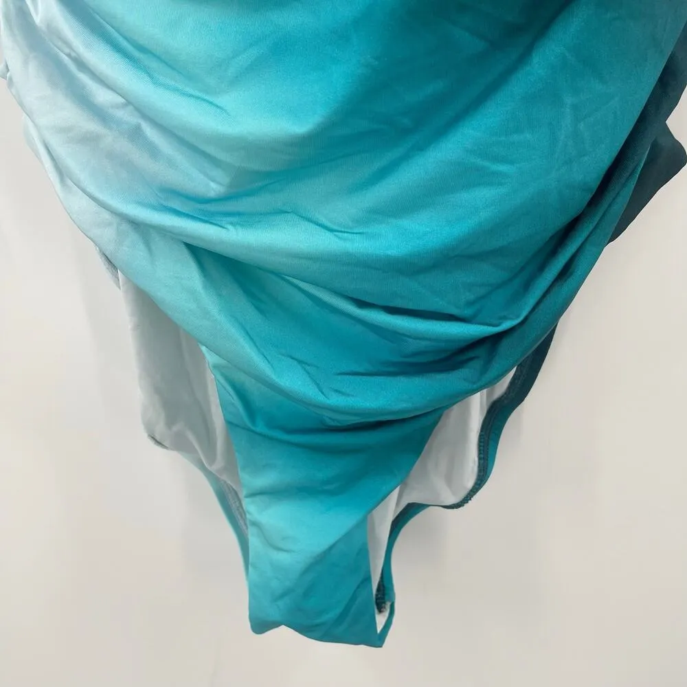 La Blanca Swimsuit Size 12 Ocean One Shoulder One Piece Ombre Shirred Blue NWT - Image 11