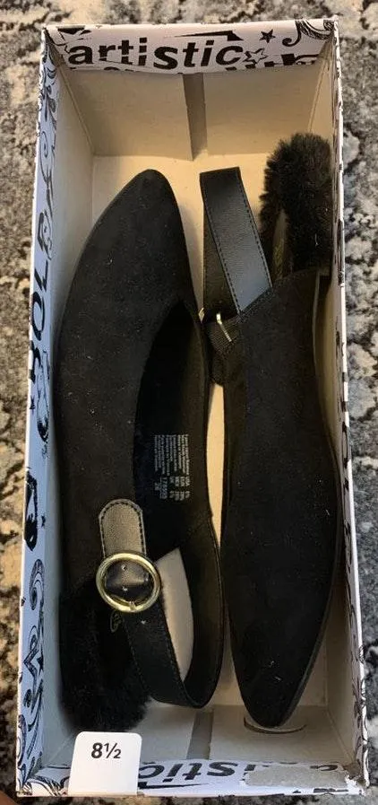 Brash Black Pointed Furry Flats - Image 3