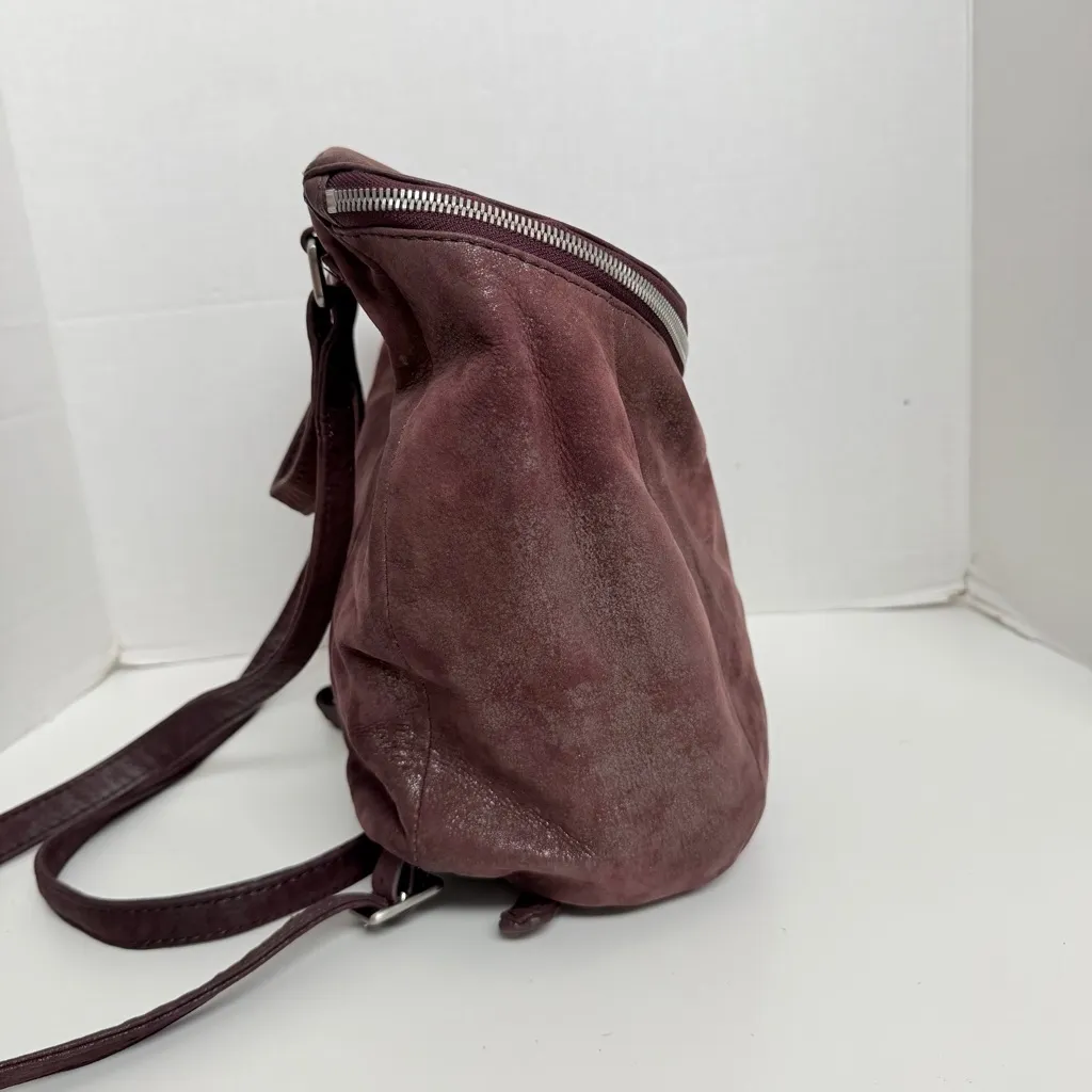Hobo River Backpack Purse Leather Boho Bohemian Travel Wine Plum Graphite Silver - Image 9