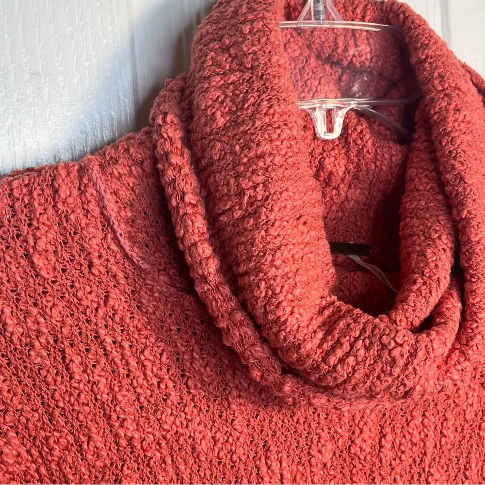 Free People Sz XS The Big Easy Cropped Cowl Neck Sweater In Coral Textured - Image 6