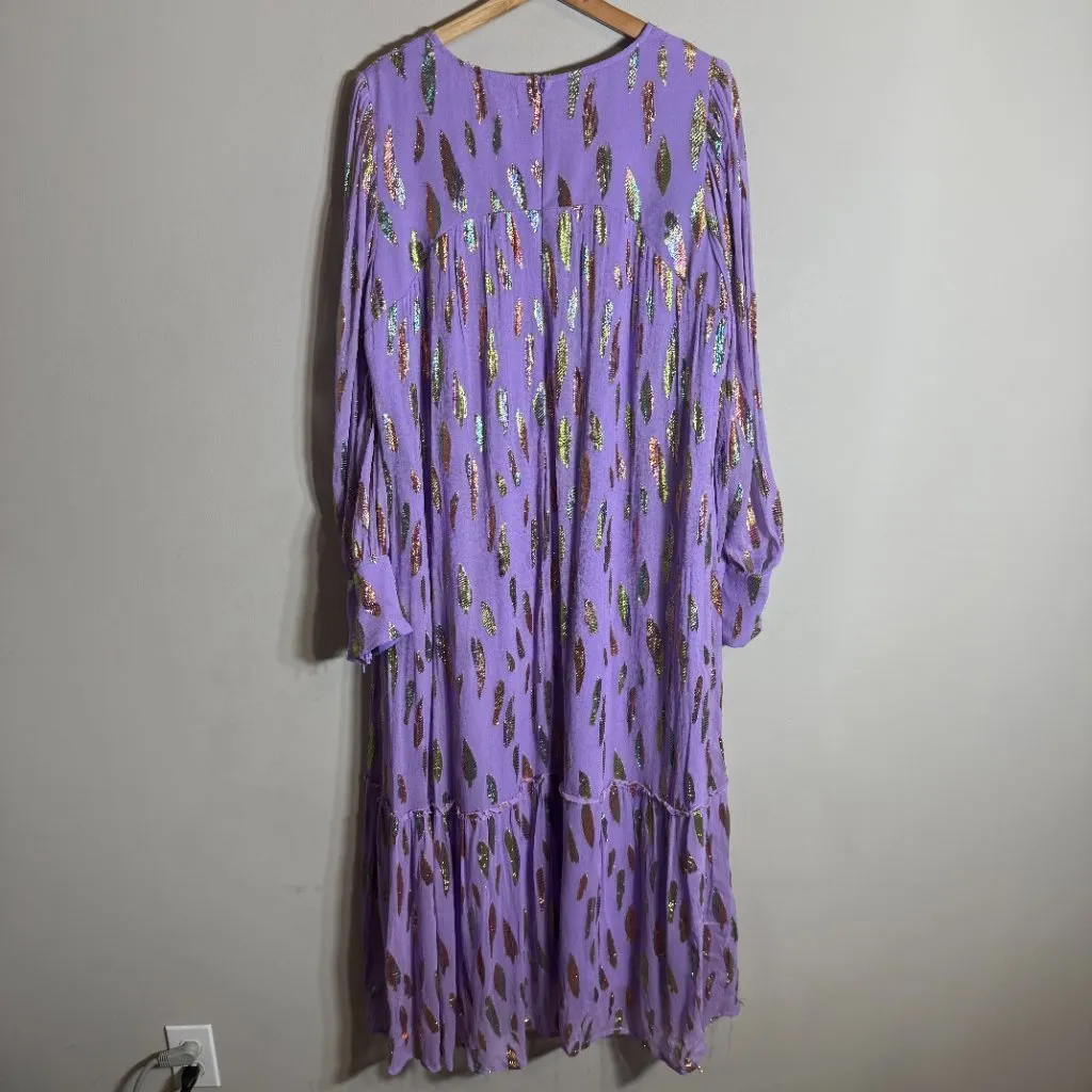 CIEBON Eryn Metallic Print Long Sleeve Maxi Dress Women's XL Lilac Colorful NWOT Purple - Image 10