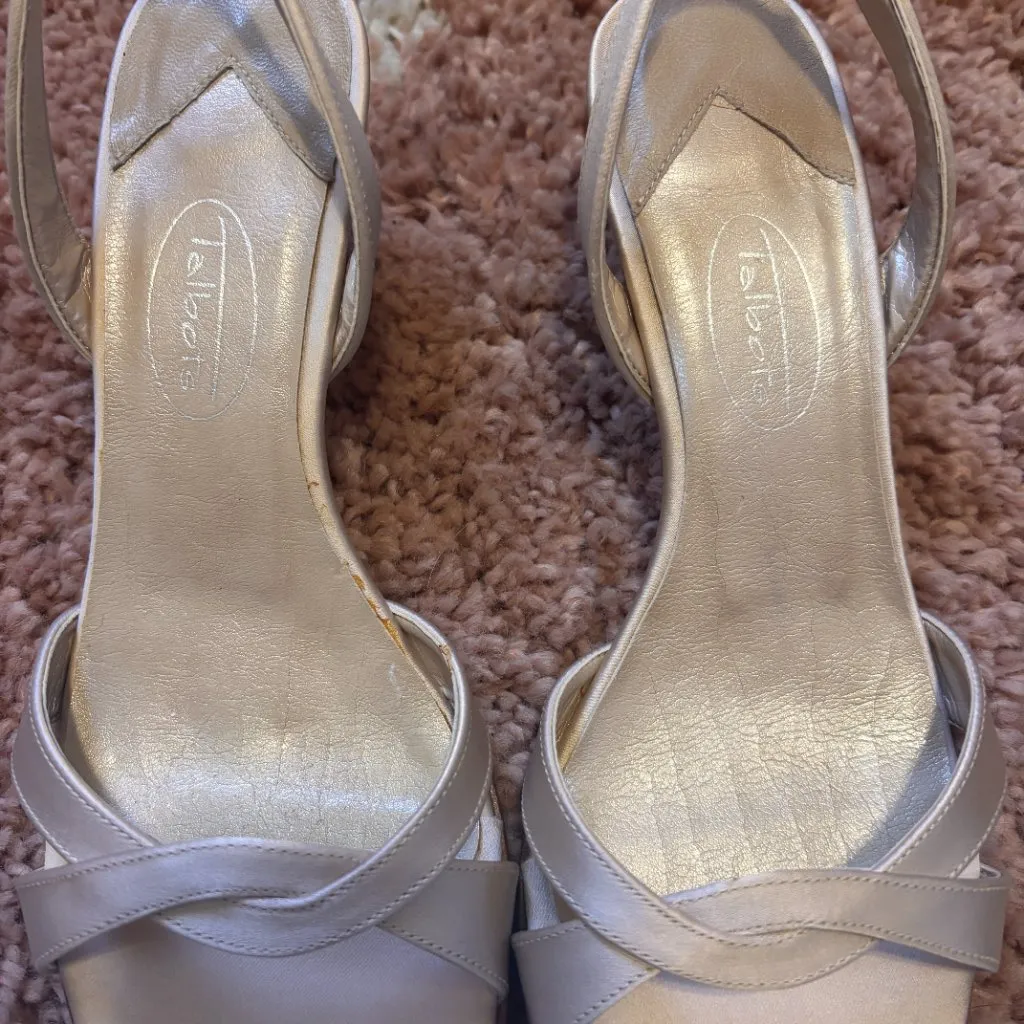 VTG TALBOTS Champagne Leather High Heels Open Toe Strappy Womens Sz 7M NEW-READ - Image 5