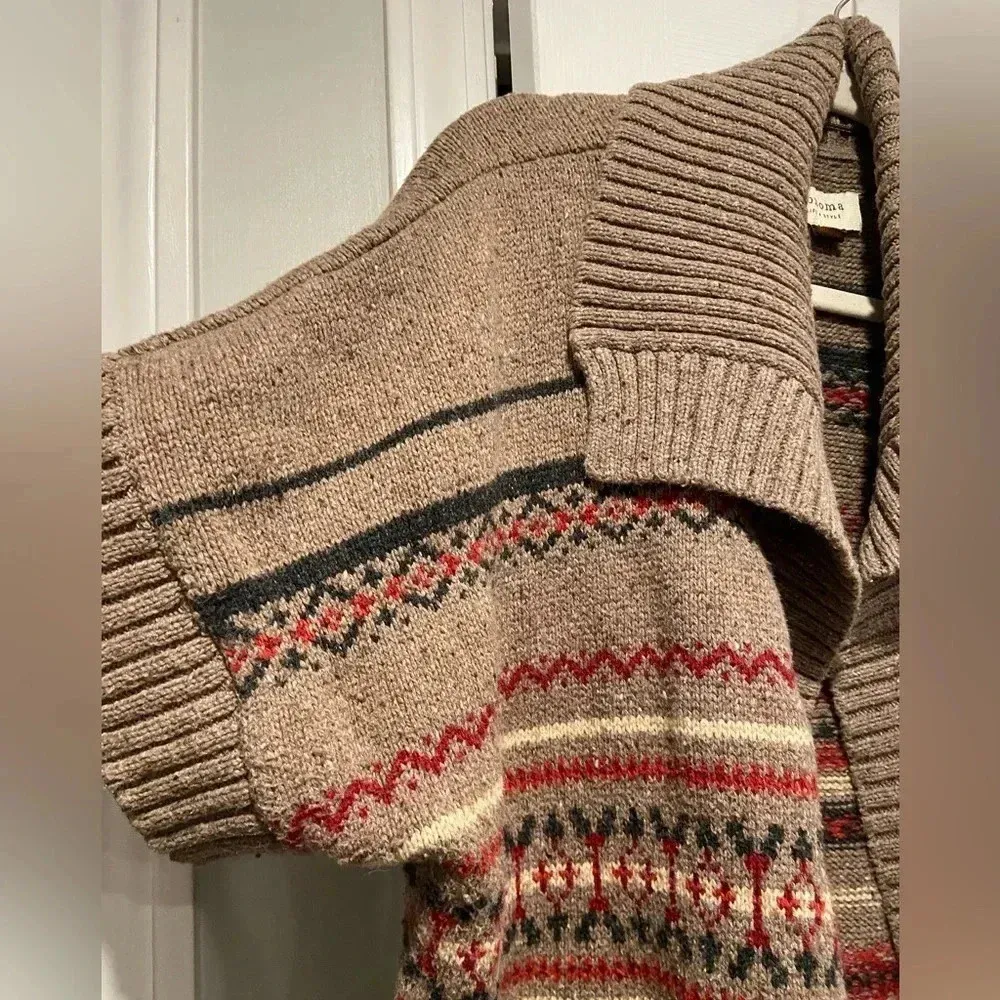 Sonoma Brown Striped Short Sleeve Knit Open Front Cowl Neck Cardigan Size XL - Image 2