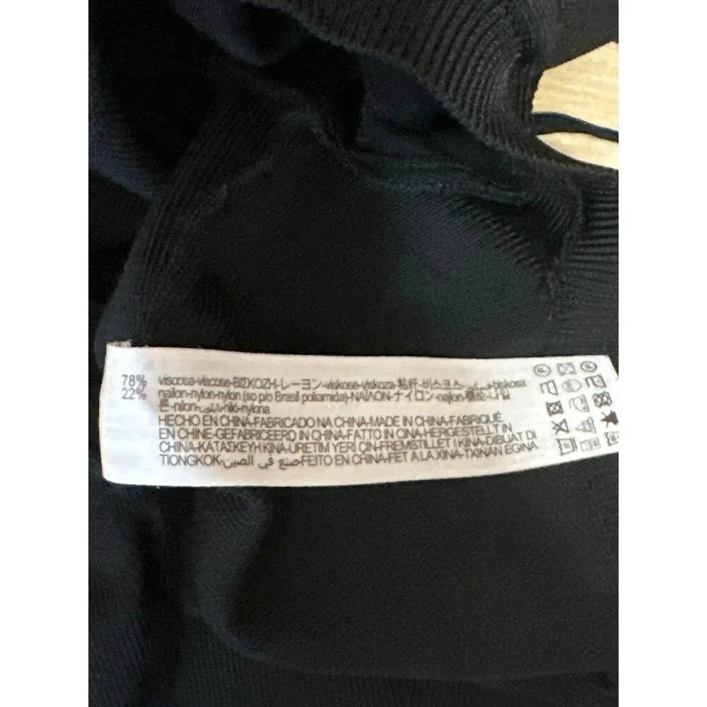 Zara Women's Black Long Balloon Puff Sleeve Ruched Tie Cropped Blouse Top Size S - Image 4