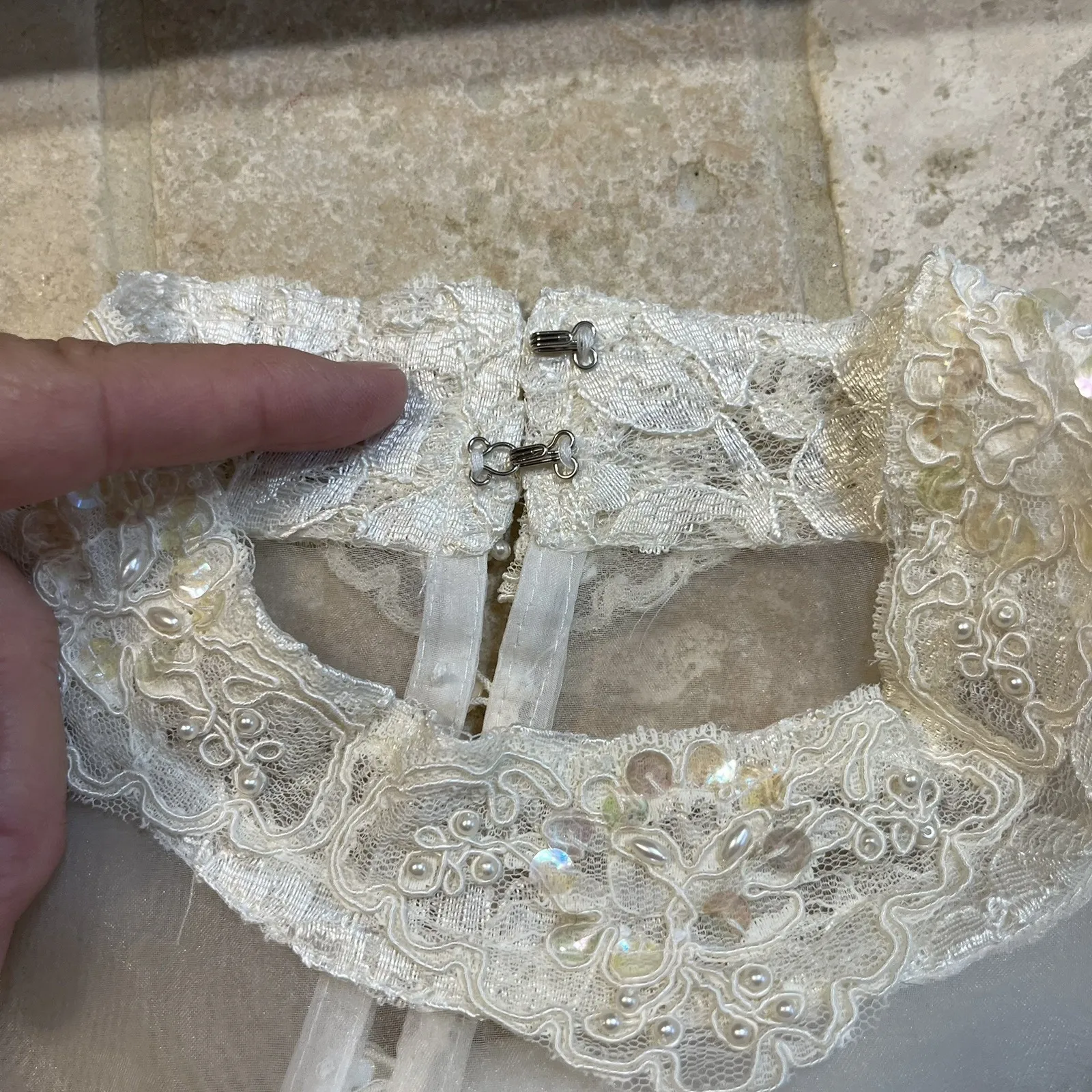 VTG Patra Embellished Blouse Organza Lace Pintuck Shoulder Pads‎ Feminine Sz 10 - Image 7