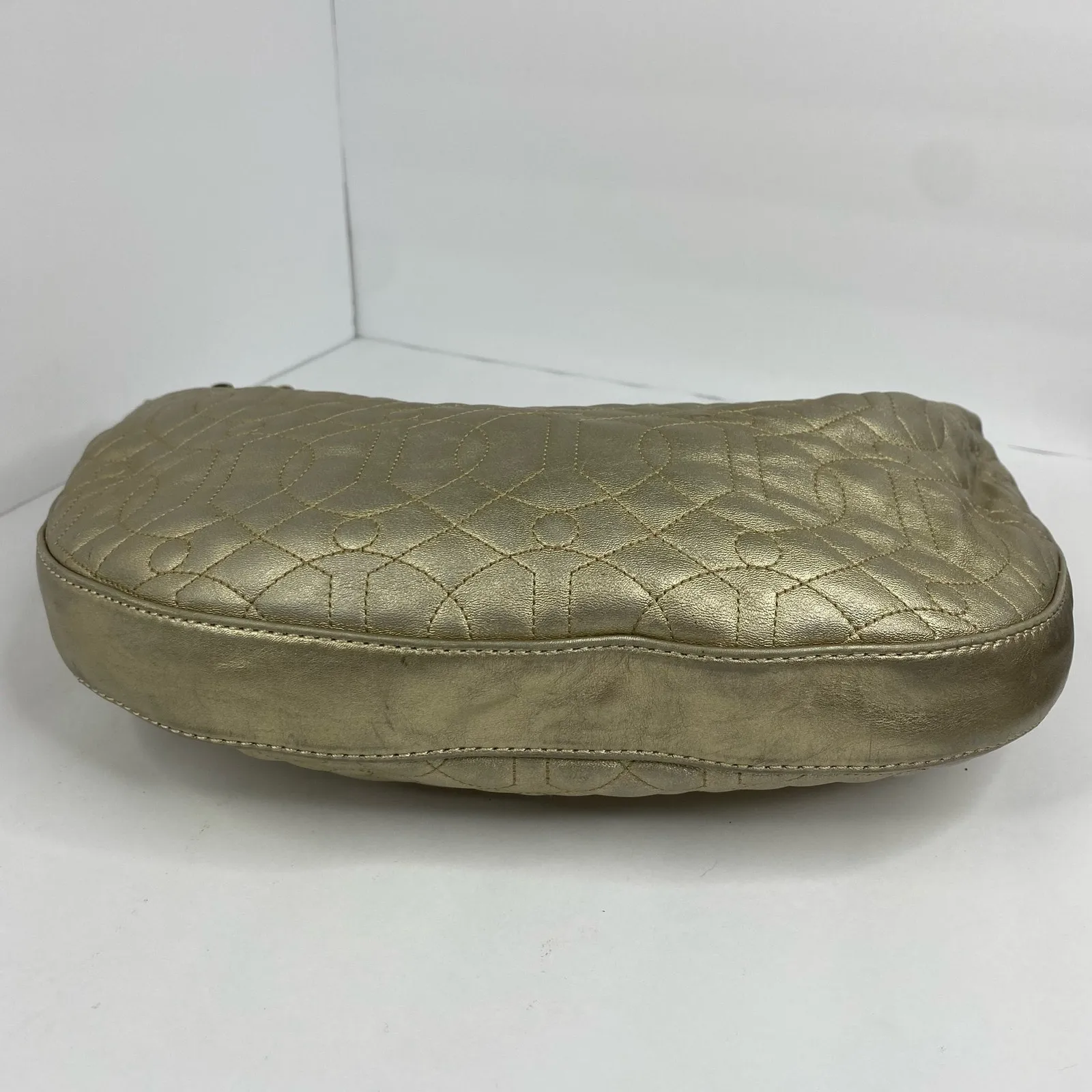 Donald J. Pliner Womens Metallic Gold Quilted Leather Hobo Shoulder Bag - Image 10