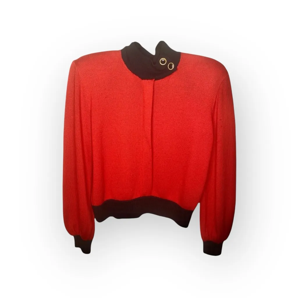 Vintage 70’s: St John Marie Grey ♔ Button Collar Knit Pullover Cardigan ♔ Red ♔ - Image 14