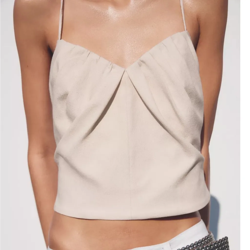 Zara NWT cream ivory ruched detail strappy top with zipper back - linen top - Image 2