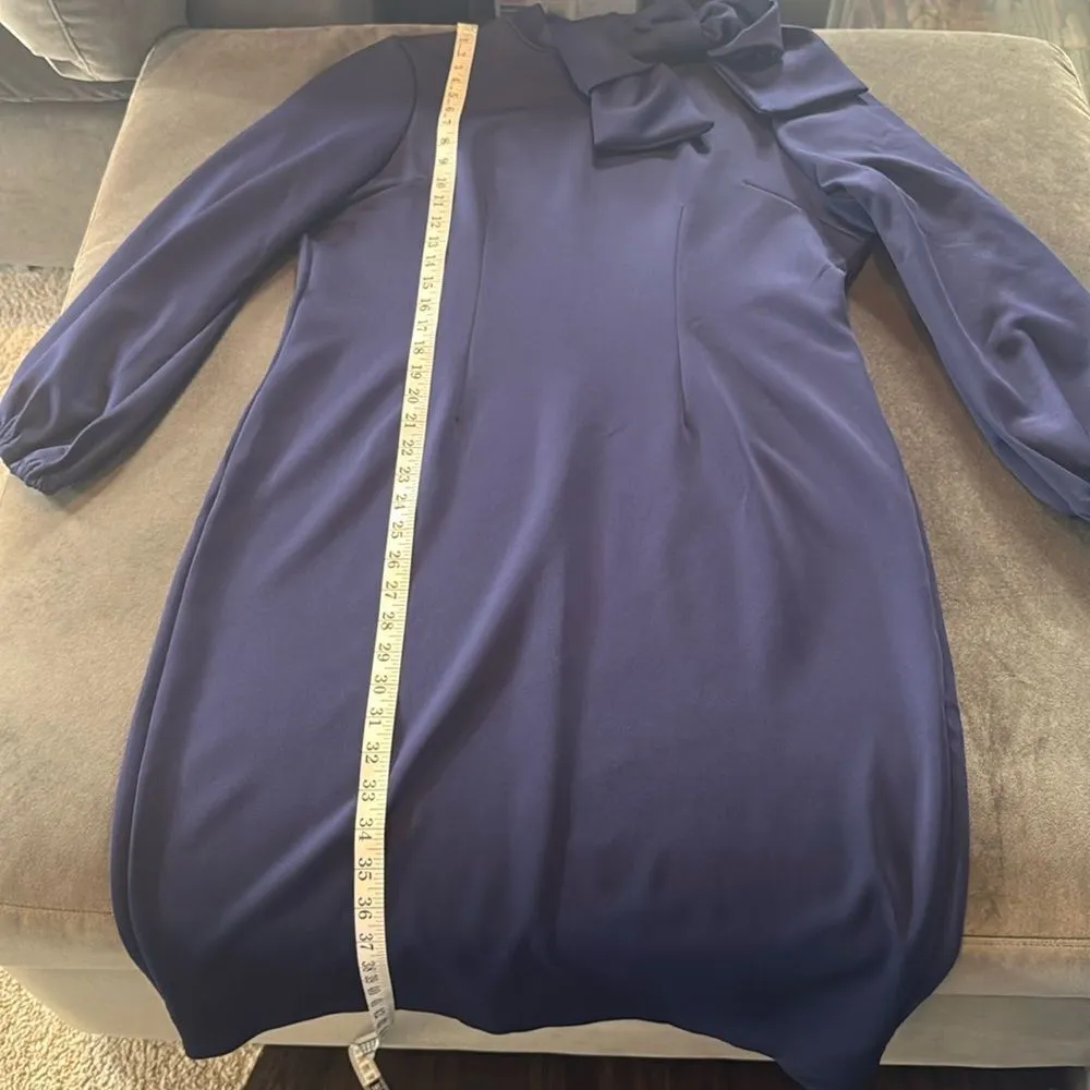 Women’s Navy Blue Long Sleeve Midi Pencil Dress with Bow Detail Size XL NEW - Image 10