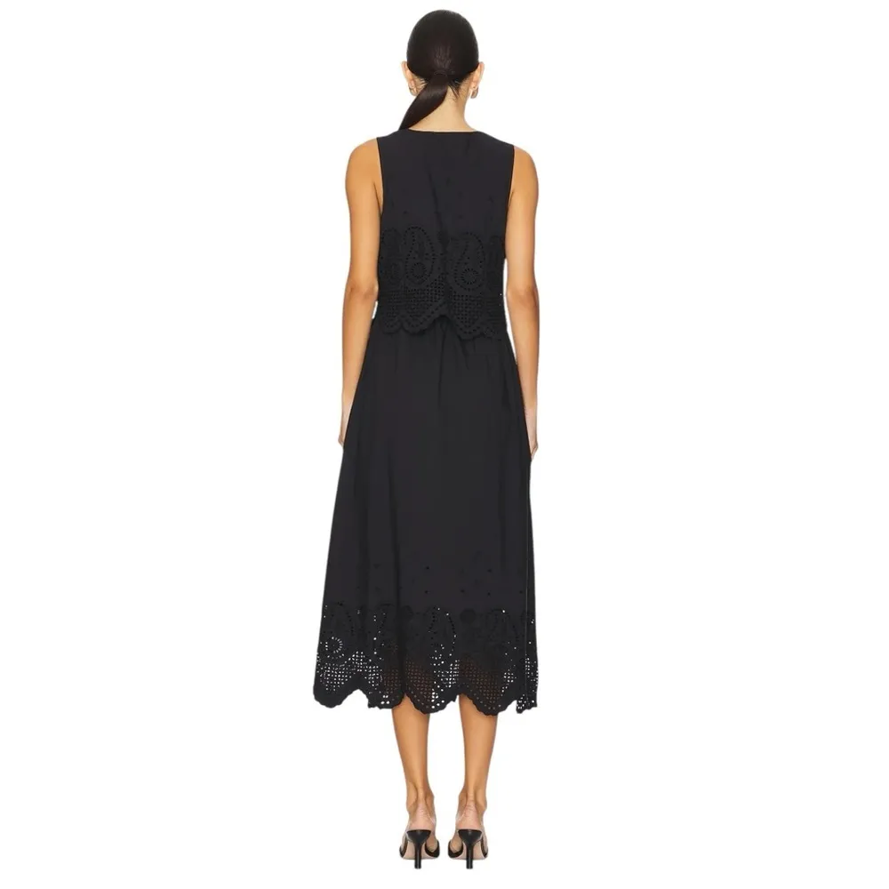 Cleobella Julie Midi Dress Embroidered‎ Eyelet XL Black Organic - Image 3