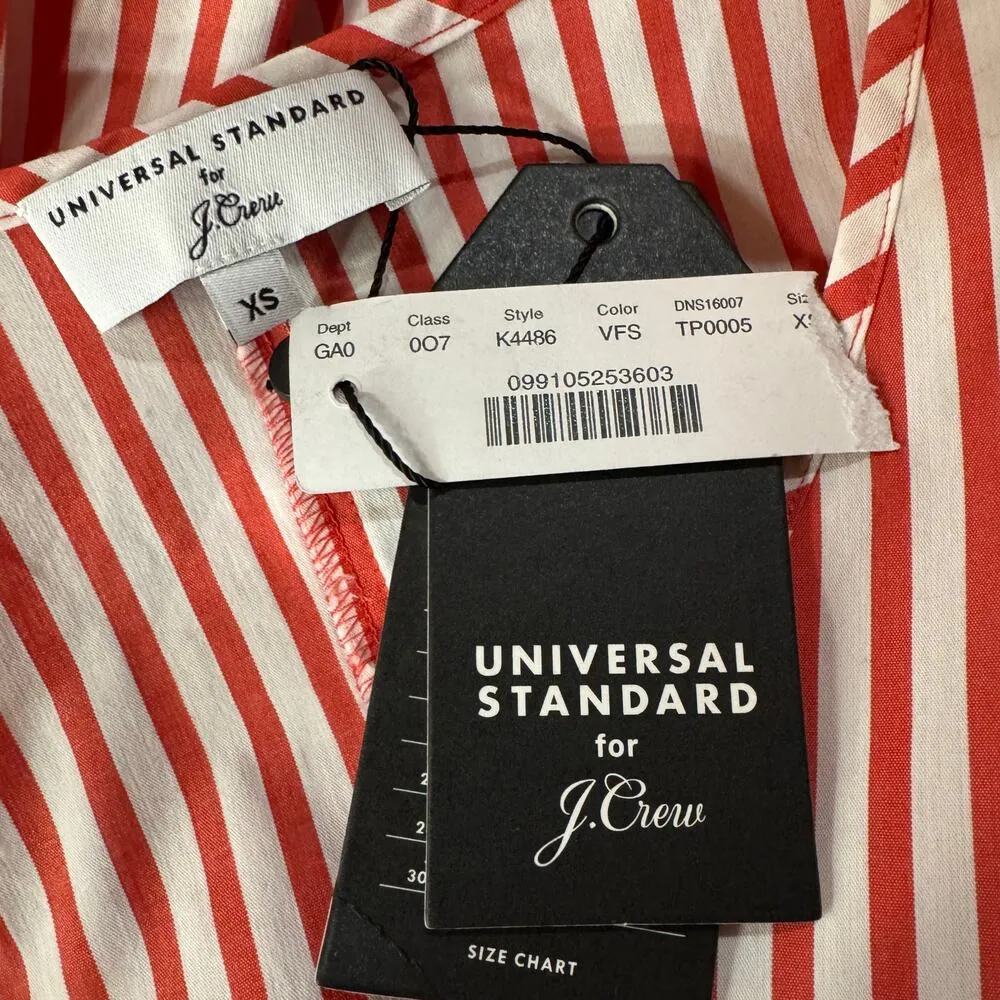 Universal Standard for J Crew X-Small Poplin Top Striped V-Neck 3/4 Tie Sleeves - Image 6