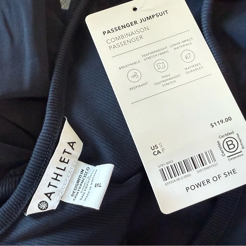 NWT ATHLETA Passenger Jumpsuit in Navy Size Small - Image 7