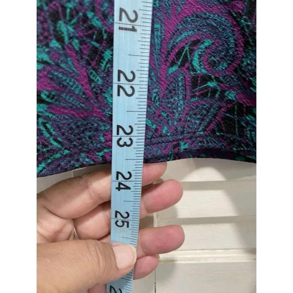 Lularoe‎ Paisley Pencil Skirt Short Wide Band Green/Purple/Black Size S - Image 3