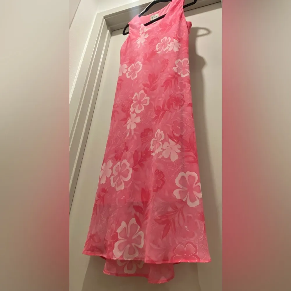 VTG 90s K Studio Pink Hibiscus Floral Print Scoop Neck Sleeveless Maxi Dress - Image 8