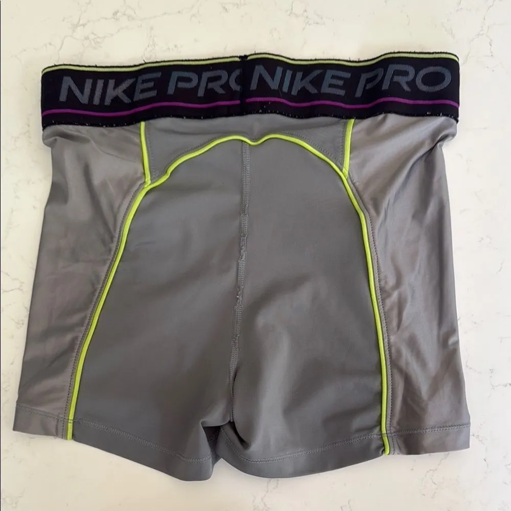 Nike Pro Gray Shorts with Neon and Purple Accents - Image 4