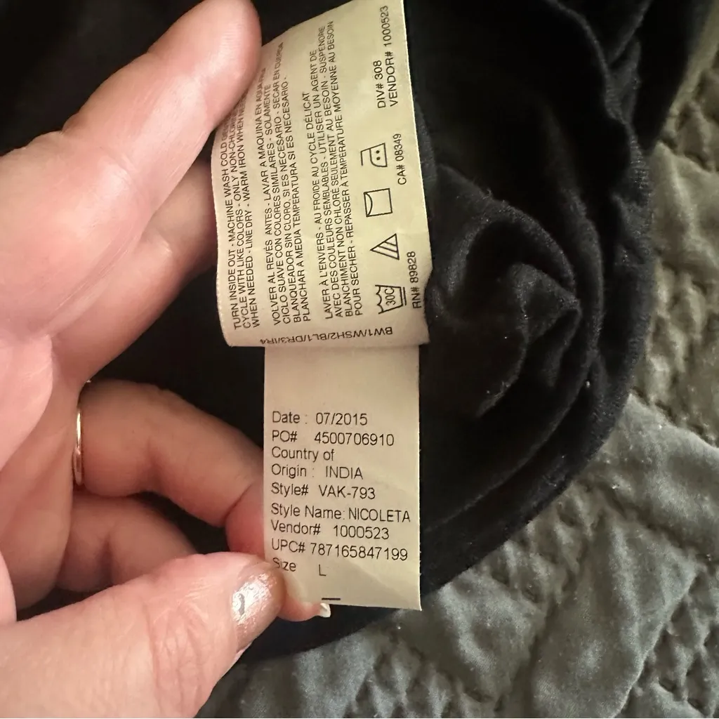 American Vintage Black Cotton Velvet Lace Trim Blouse Large - Image 5