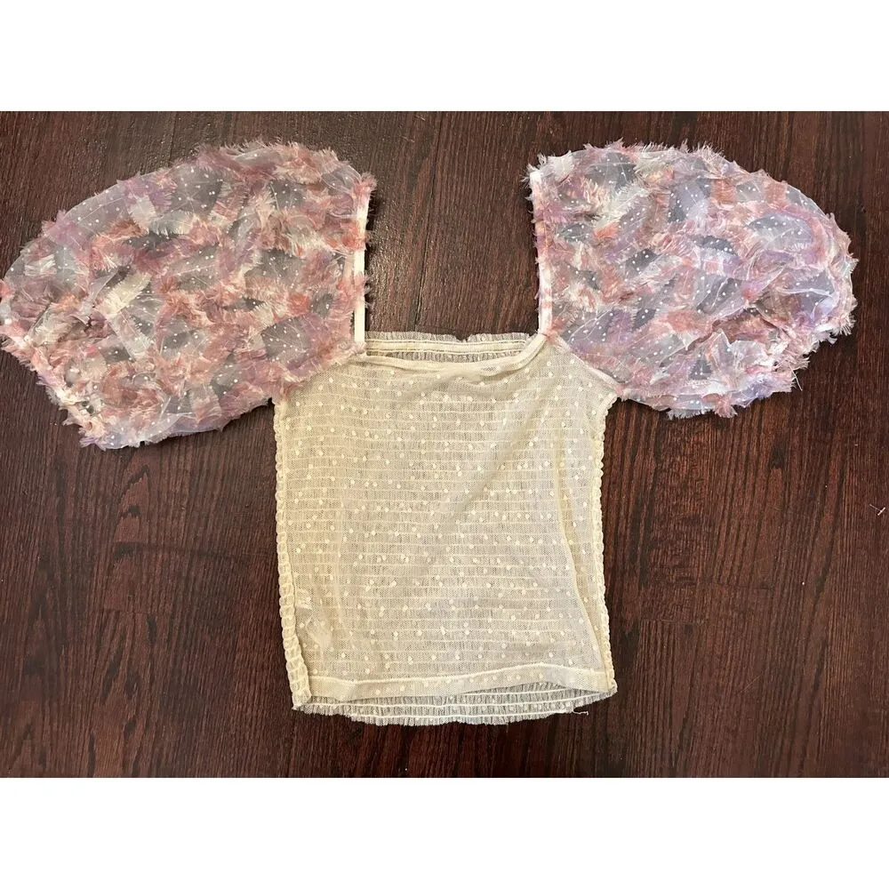 Intimately Free People Sheer Puff Sleeve Silver Lake Picnic Cami Size XS - Image 4